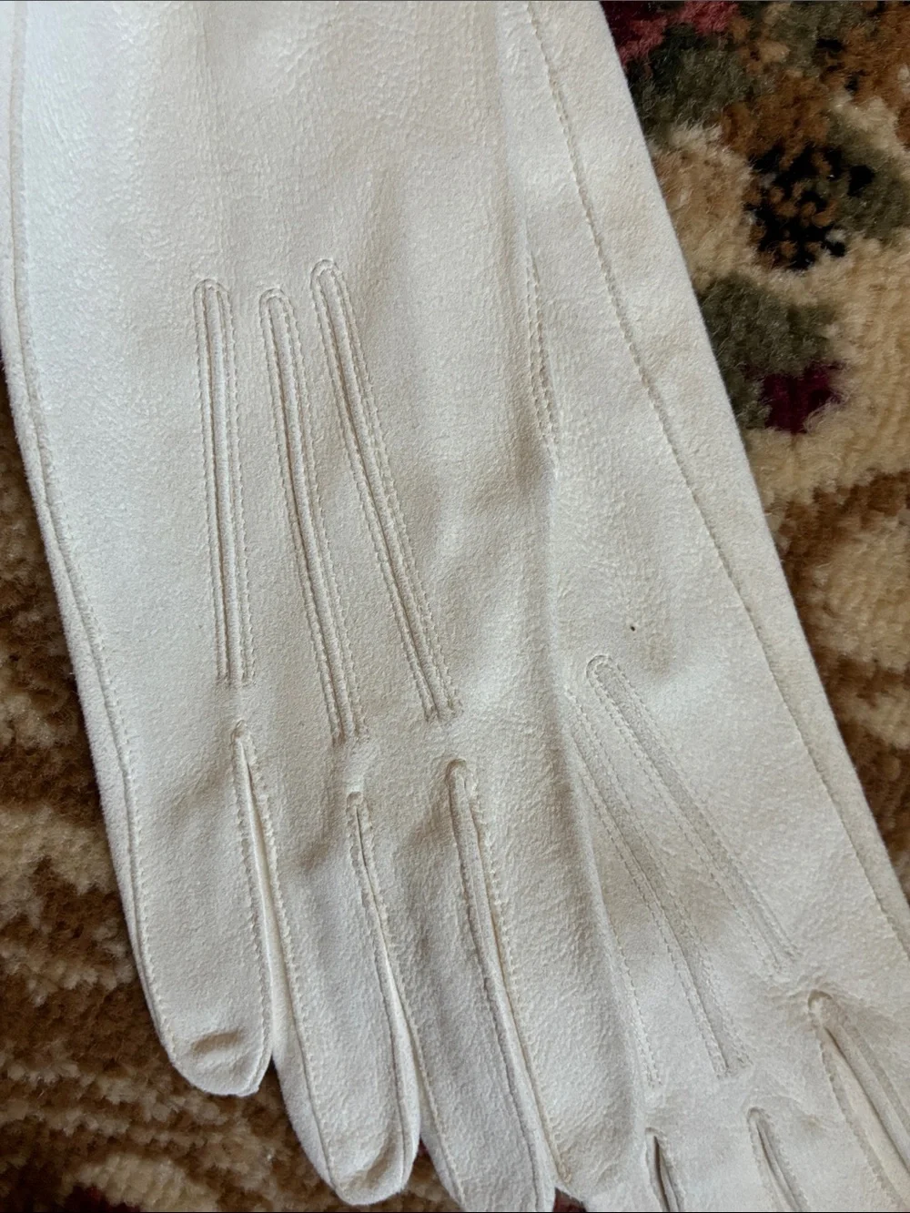 Vintage White Kid Leather Long Gloves with Button Detail